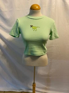 Shein Women's Medium Reptar Crop Top Lime Green Embroidered Dino - Picture 1 of 6