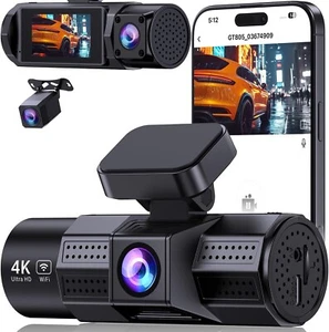 4K Dash Cam WiFi 3 Kanal Dashcam vorne und hinten innen 4K+1080P+1080P, Dashca - Bild 1 von 7