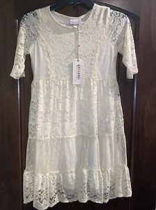 Shyanne Girl’s Dress, Boho Western Cream Lace Floral, Size Large. - Picture 1 of 7