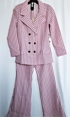 Charades Gangster Moll Suit Costume Pink Black Pinstripes W Necktie Ladies Small - Image 1 of 4