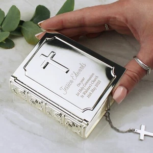 Personalised Silver Finish Bible Trinket Holy Communion Christening Baptism - Picture 1 of 7