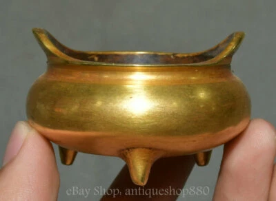 Estatua incensaria quemador de incienso quemador de incienso de 2,3"" de bronce púrpura antiguo dorado de 24 quilates 3 patas 2 orejas Foto 1 de 4