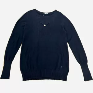 Auth CHANEL 'Excellent Condition' Pocket Gold Coco Button Pullover Cotton Navy - Picture 1 of 14