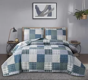 Quilt Set Queen Size Plaid Bedspread Coverlet Queen Quilt Set Bedding Mens Bo... - Picture 1 of 6