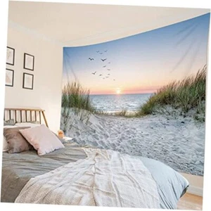 Ocean Beach Tapestry Wall Hanging, Sunset Seabird and Beach with Grass Wall - Picture 1 of 7