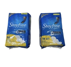 Lot Of 2 Packs Of STAYFREE Ultra Thin Regular Pads W/Wings 36 CT (72 Total) - Picture 1 of 6