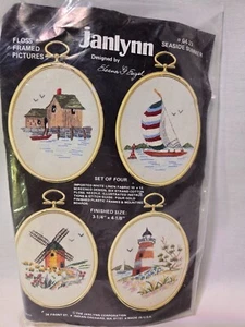 Janlynn Cross Stitch Kit Seaside Summer #04-23 Floss 4 Framed Beach Scenes Set - Picture 1 of 9