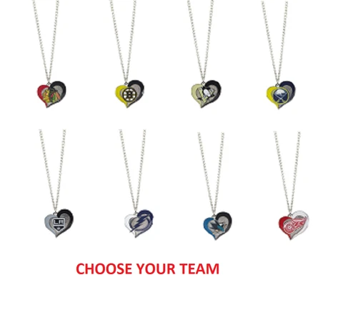 NHL Hockey Swirl Heart Necklace Pick Your Team Cover