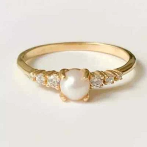 3.00Ct Round Cut Natural Pearl Women's Engagement Ring 14K Yellow Gold Plated - Picture 1 of 9