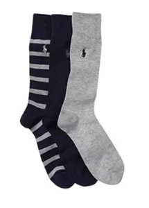 Polo Ralph Lauren 3 Pairs of Mens (Navy Grey Striped)  Socks size, 10-13 . - Picture 1 of 3