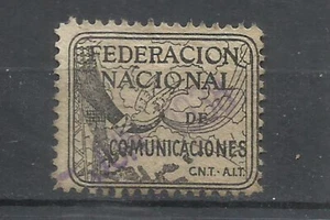 1467-SELLO VIÑETA GUERRA CIVIL 1938 REPUBLICA C.N.T. Y F.A.I.COMUNICACIONES.2 PT - Imagen 1 de 1
