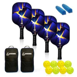Juego de 4 paletas Pickleball – Raquetas de fibra de vidrio aprobadas por la USAPA con 8 bolas. - Imagen 1 de 7
