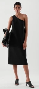 COS One Shoulder Kleid Gr. XS Baumwollmischung Knielang Modern Zeitlos Minimalistisch - Bild 1 von 12
