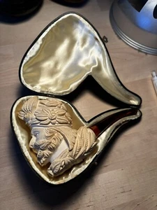 Genuine Block Meerschaum Bent Stacker Billiard Floral Sultan Design W/ Case - Picture 1 of 22