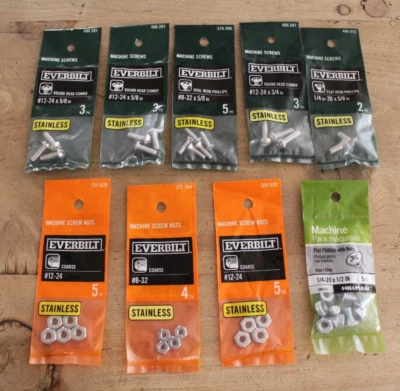 Everbilt & Hillman Machine Screws & Screw Nuts NEW MIP Lot Various Sizes - Image 1 of 2