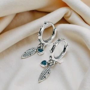 Silver Feathers Drop Earrings, Small Turquoise Hearts, Spiritual Jewellery Gift - Picture 1 of 4