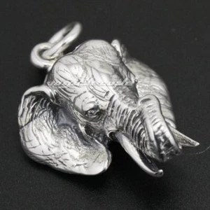 Big Wild Elephant 925 Sterling Silver Pendant Biker Punk Animal Jewelry 8C025D - Picture 1 of 7