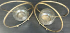 Lot vintage de 2 chandeliers en or moderne double cercle métallique et en verre