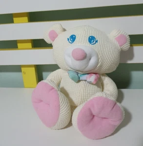 Fisher Price 1994 Cozies Cream 10" Plush Waffle Weave Stuffed Bear Blue Eyes - Picture 1 of 7