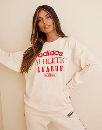 OFF WHITE Felpa girocollo Adidas Originals $60 da donna retrò di lusso nuova con etichette taglia M (HL0048)