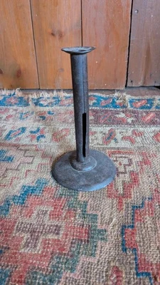 Antique Early Primitive Metal Hogscraper Pushup Candleholder 7.5" Patina - Image 1 of 4