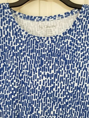 Chico's Women Size 3 XL Blue Geometric Scoop Neck Short Sleeve Cotton Knit Tee - Image 1 of 4
