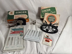 Vintage Singer Blind Stitch & Stocking Darner Sewing Attachment Foot Needles Lot - Picture 1 of 11