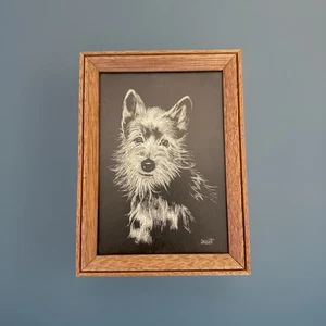 Vintage Rudy Droguett Print Dog Cute Terrier 5x7 Framed Hard To Find - Picture 1 of 9