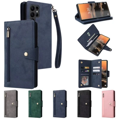 Zip Leather Wallet Case Flip Cover For Samsung S25 FE  S24 Ultra S22 S23 FE S21 - Image 1 of 4