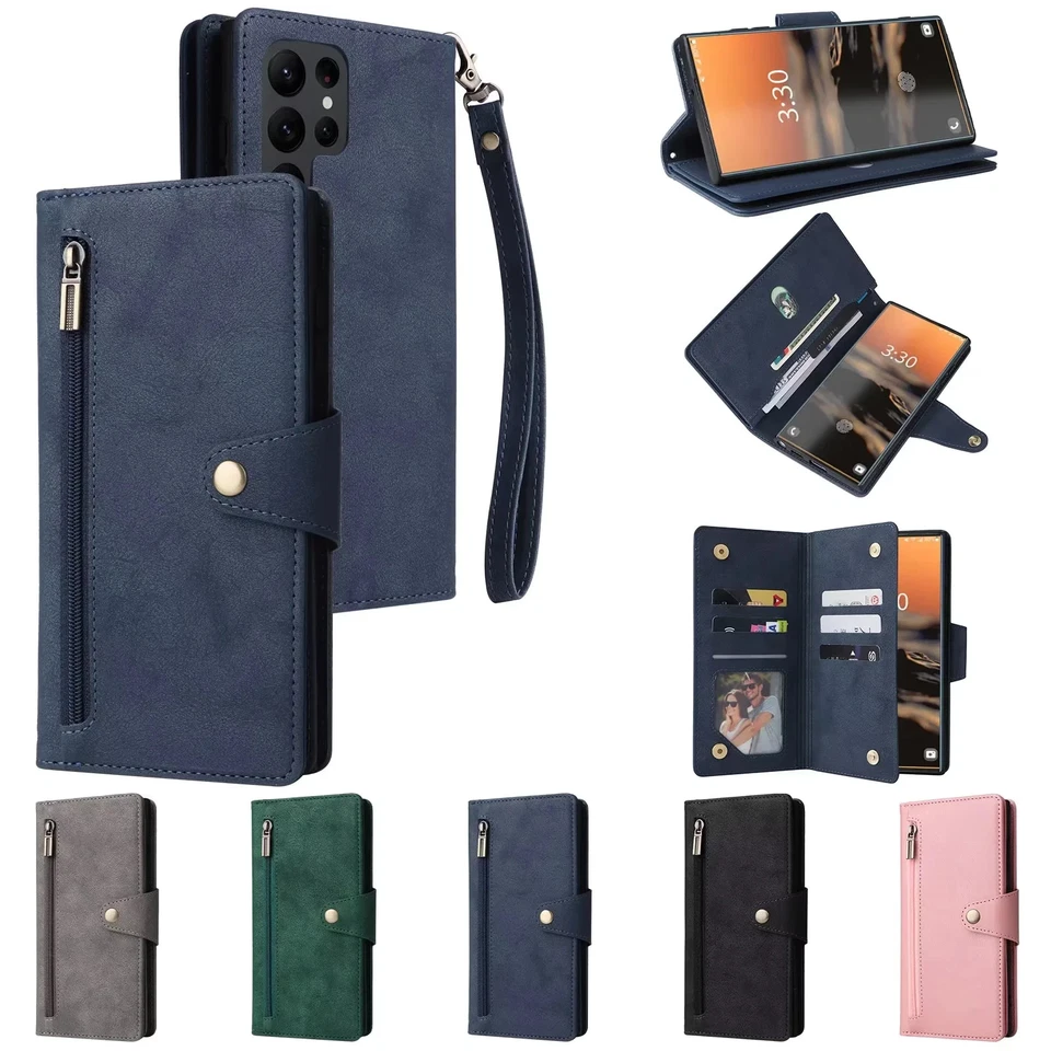 Zip Leather Wallet Case Flip Cover For Samsung S25 FE  S24 Ultra S22 S23 FE S21 - Image 1 of 4
