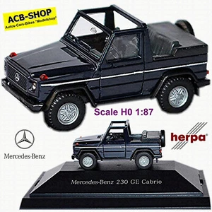 Mercedes-Benz Modello G Cabrio 230GE 1979-92 W460 Nero Blu Metallico 1:87 Herpa - Foto 1 di 5