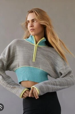NWT Urban Outfitters BDG Keegan Half-Zip Cropped Sweater Gray Blue SZ M - Imagem 1 de 4