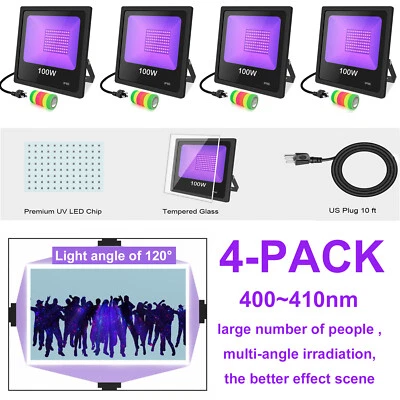 4-Pack LED Ultraviolet Black Light 100W UV-A Music Stage Halloween Meanwhile DJ - Image 1 of 4