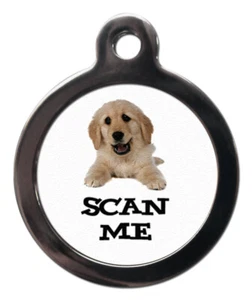 Etiqueta de identificación de mascotas SCAN ME CARTOON GOLDEN RETRIEVER Etiqueta de imagen 2 tallas - Imagen 1 de 2