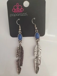 Paparazzi Feather Blue Teardrop Dangle Earrings Gift Box NOS - Picture 1 of 3