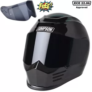 Simpson Speed Full Face Gloss Black Motorcycle Bike Helmet Free Tinted Visor - Picture 1 of 4