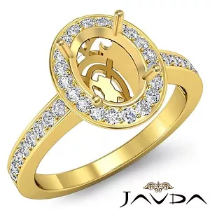 Halo Pave Oval Semi Mount Diamond Classic Engagement Ring 18k Yellow Gold0.36Ctw - Picture 1 of 6