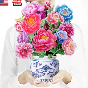 Pop up Flower Card, 3D Paper Flowers Bouquet – 14" Peony, Birthday, Mother’S Day - Picture 1 of 9