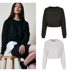 Donna Terry Cropped Crew - Crop top casual trendy Urban Street Style tinta unita - Foto 1 di 13