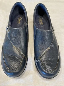 Clarks Ashland Lane Q Navy Blue Leather Loafers Flats Womens Size 10N Narrow - Picture 1 of 10