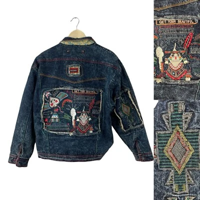 Vintage Major Damage Jean Jacket Embroidered Distressed Urban Hip Hop Mens READ - Image 1 of 4