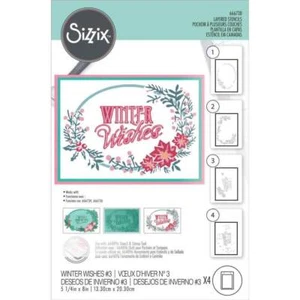 Plantillas en capas Sizzix A6 paquete de 4 - deseos de invierno #3 de Jen Long 666738 - Imagen 1 de 3