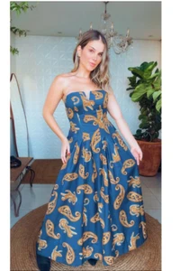 Neu mit Etikett Farm Rio Maxikleid Goldunze Größe M trägerlos wandelbar Brasilien exklusiv - Bild 1 von 17