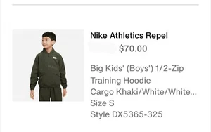 Nike Athletics Repel 1/2 Zip Training Hoodie Jacket Big Kids Size S Green - Picture 1 of 9