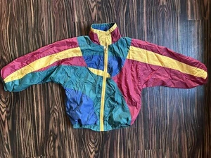 Youth Vintage Windbreaker Jacket 90s Colorblock Sz 10 Yellow Green Red Blue - Picture 1 of 6