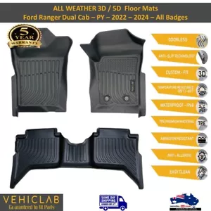 for Ford Ranger PY Next Gen -3D/5D All Weather Car Floor Mat Liner- 2022 - 2025 - Picture 1 of 10