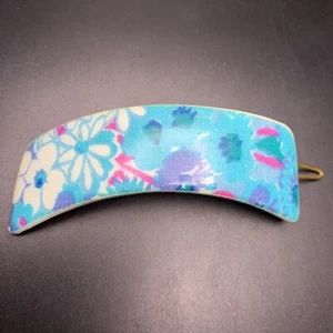 Floral Hair Clip Barrette Made in France Vibrant Colorful Bright Blue Vintage - Picture 1 of 7