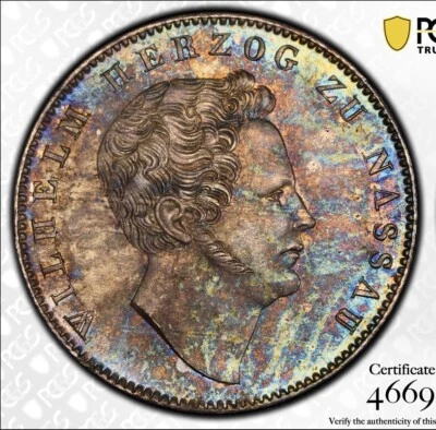 1839 Nassau 1/2 Gulden MS63 PCGS - Toned! William I German States Low Mintage - Image 1 of 4