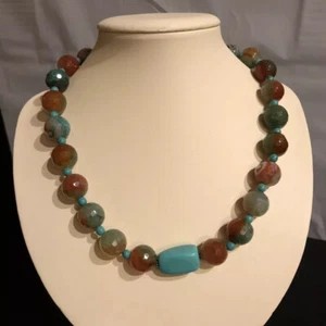 NWT Estate Necklace Blue Green Agate 925 Sterling Genuine Gemstone $189 Rt 18” - Picture 1 of 4