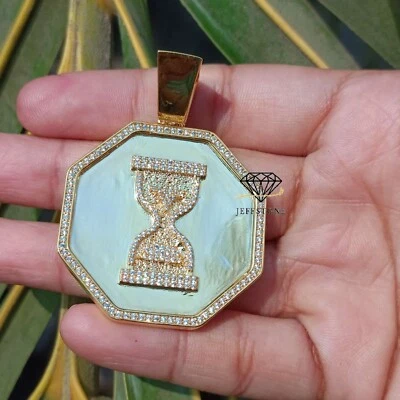 2" Custom Agonal Hour Glass Pendant 0.65 ct Simulated Diamond 14K Yellow Gold Fn - Image 1 of 4